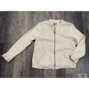 RuffHewn Womens Cream Cotton Mixed Media Knit Sleeve Zip Up Jacket Large RN69016